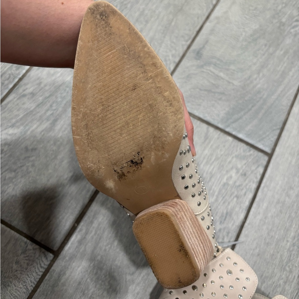 Altar'd State Yasmine Studded Western Style Booties Cream Women's Size 6 - Picture 8 of 9